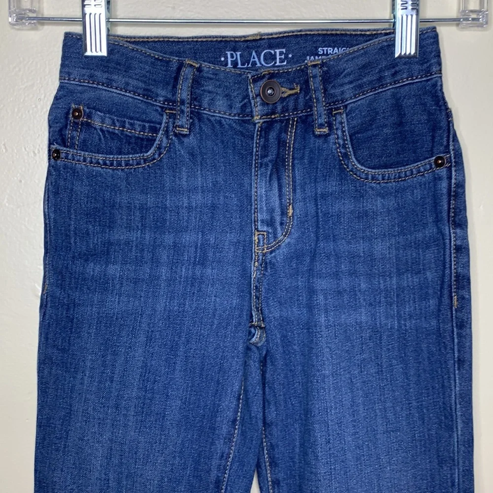 PLACE Jeans SLIM Straight Adjustable Waistband Whiskering 5 Pocket Denim 8 Boys
